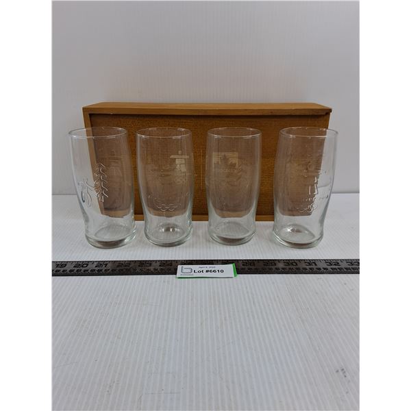 Set of 4 Glasses  "Vancouver 2010 Olympics" with Wood Crate