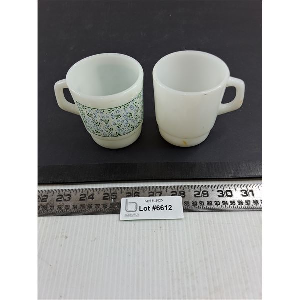 (2) Vintage Termocrisa Milk Glass Mugs