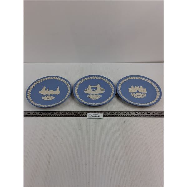 (3) Wedgwood Jasper Pale Blue Plates (Houses of Parliament, Tower Bridge, Hampton House)