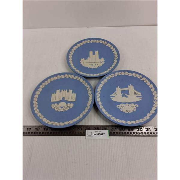 (3) Wedgwood Jasper Pale Blue Plates (Westminster Abbey, Tower Bridge, Hampton Court)