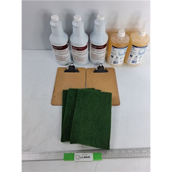 (2) Unopened Bottles Of Tork Hand Soap, (2) Small Clipboards, Misc, Cannot Ship