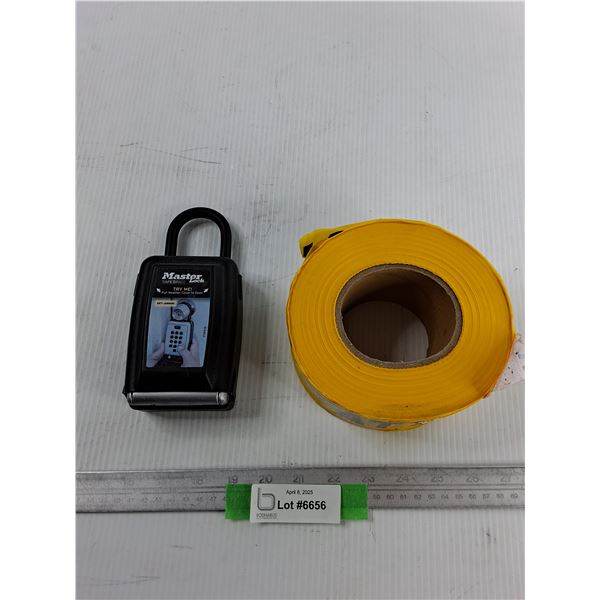 Master Combination Lock- Locked, Roll of Yellow Caution Tape