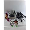 Image 1 : (2) Cardboard Skull Decor Pieces, Various Plastic Serving Tongs, Misc