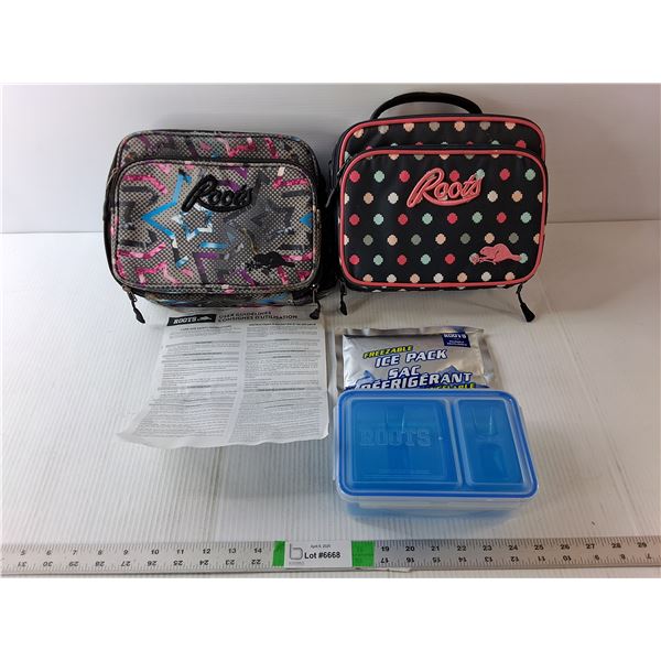 (2) Roots Lunchbags, Ice pack & Storage Container