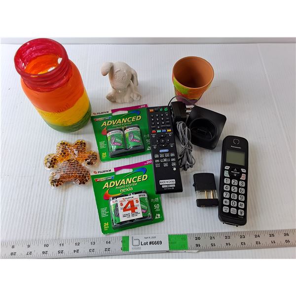 Panasonic Home Phone- Powers On, (4) Fujifilms, Heat Pack, Misc. CANNOT SHIP