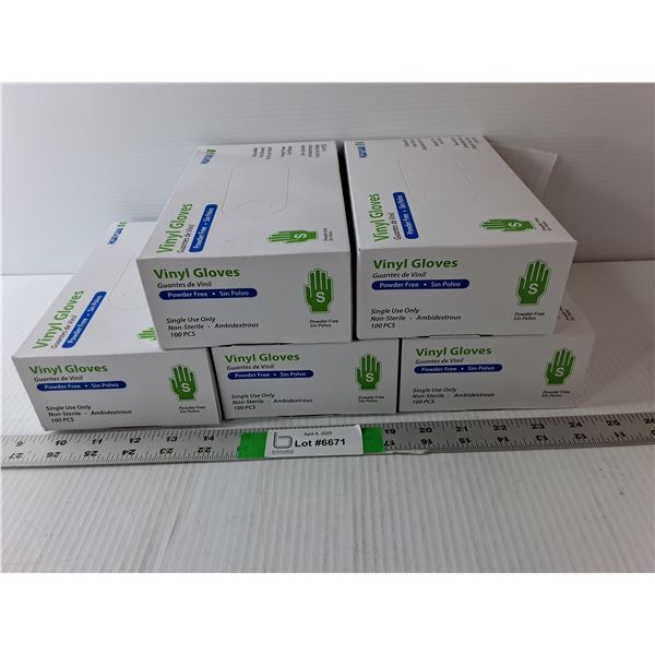 (5) Boxes of Powder Free Vinyl Gloves-S