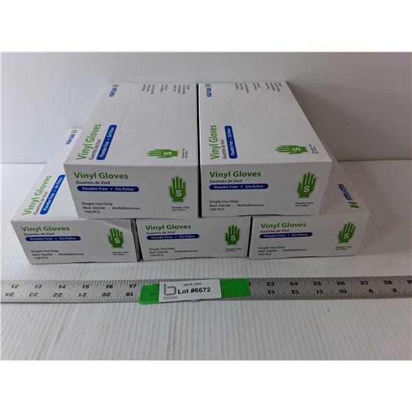 (5) Boxes of Powder Free Vinyl Gloves-S