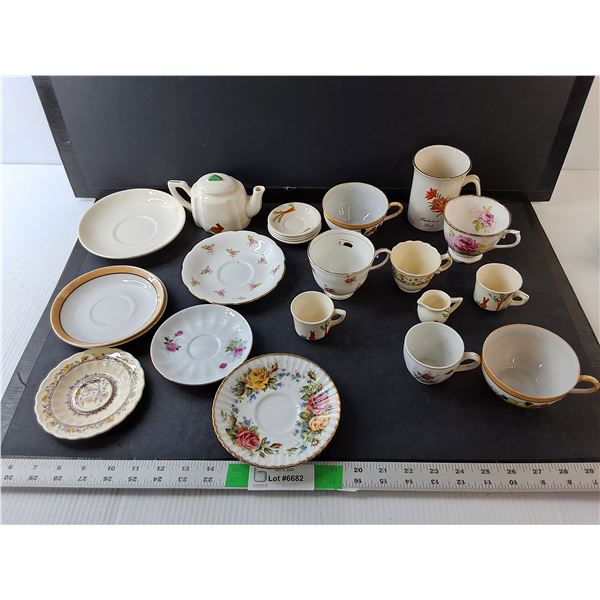 Tea Dish Set- Cups, Plates, Teapot, Misc.