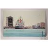 Image 2 : John M. Zupan (1941-1998) unframed acrylic on board painting of the Coral Sea Monrovia ship in dock,