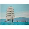 Image 1 : John M. Zupan (1941-1998) unframed acrylic on board painting of tall ships on the sea including the 