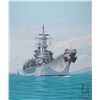 Image 1 : John M. Zupan (1941-1998) unframed acrylic on board painting of the USS Missouri- Japan signed the s