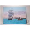 Image 2 : John M. Zupan (1941-1998) unframed acrylic on board painting of the tall ship Morgenstern being tugg