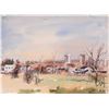 Image 1 : Jerry Heine unframed original watercolour of a landscape with building, 9" X 12"