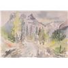 Image 1 : Jerry Heine unframed original watercolour painting of a mountain and road scene, 10" X 14"