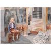 Image 1 : Jerry Heine unframed original watercolour painting of a young girl sitting outside the station, 16" 