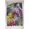 Image 1 : Jerry Heine unframed original watercolour painting of iris' in a blooming garden, 22" X 15"