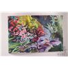 Image 2 : Jerry Heine unframed original watercolour painting of iris' in a blooming garden, 22" X 15"