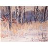 Image 1 : Jerry Heine unframed original watercolour painting of a wintry forest scene, 22" X 28 1/2"