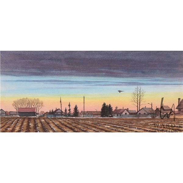 John M. Zupan (1941-1998) mat framed original watercolour painting, labelled on verso " Sunset at 16