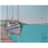 Image 1 : John M. Zupan (1941-1998) unframed acrylic on board painting of Lucky Lady fishing boat, 16" X 20"