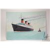Image 2 : John M. Zupan (1941-1998) unframed acrylic on board painting of Normandie steam ship, 17 1/2" X 24"