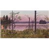 Image 1 : John M. Zupan (1941-1998) framed original watercolour painting of a sunset over the lake, 4 1/2" X 9
