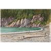Image 1 : John M. Zupan (1941-1998) unframed original watercolour painting of a coastal beach with figure, 10"