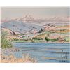 Image 1 : John M. Zupan (1941-1998) unframed original watercolour and ink painting of rolling hills beside a l