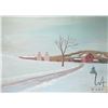 Image 1 : John M. Zupan (1941-1998) unsigned and unframed acrylic on poster board painting of a farm with grai