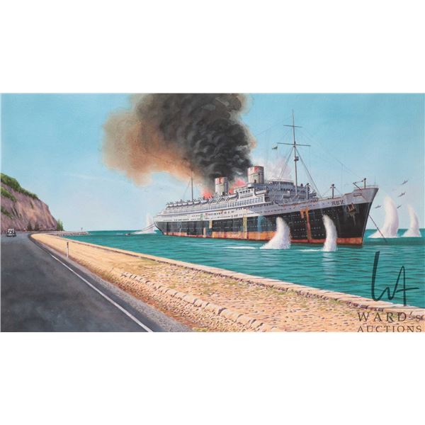 John M. Zupan (1941-1998) unsigned and unframed original watercolour of the steam ship REX. From the