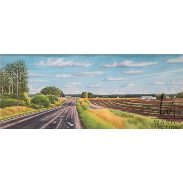 John M. Zupan (1941-1998) framed original watercolour painting of a summer rural scene, 8 1/2" X 21"