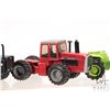 Image 3 : Three die-cast 1:32 scale, four wheel drive farm tractors including Ford 846, Massey-Ferguson 4900 a