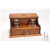 Image 1 : Antique oak letter stand with pen holders in pull out drawer and flip up stationary storage, include