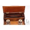 Image 3 : Antique oak letter stand with pen holders in pull out drawer and flip up stationary storage, include