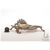 Image 2 : Bronze Rococo style ink stand with glass inkwell 8" wide