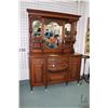 Image 1 : Antique Art Nouveau hand carved two piece sideboard with three beveled mirror, note: non-original ca