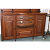 Image 2 : Antique Art Nouveau hand carved two piece sideboard with three beveled mirror, note: non-original ca