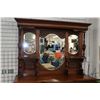 Image 3 : Antique Art Nouveau hand carved two piece sideboard with three beveled mirror, note: non-original ca