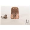 Image 2 : Antique English gold thimble, size 9, tests as 10kt plus a tiny silver thimble charm