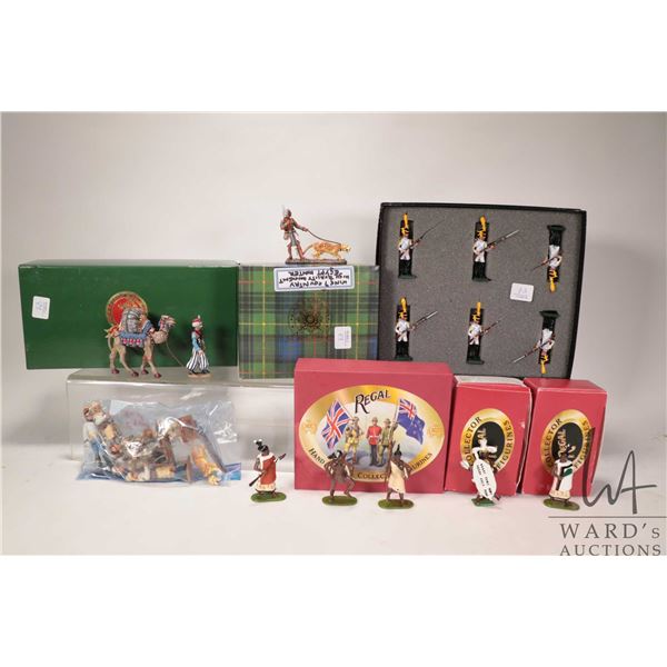 Large selection of lead soldiers and figures including boxed set of six Napoleonic figures, pair of 