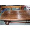 Image 4 : Antique quarter cut oak, Tudor style 78" X 30" table and a pair of matching benches all with decorat