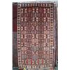 Image 1 : 100% handmade Iranian wool carpet "Lory" with overall geometric design and red background, highlight