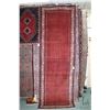 Image 1 : 100% handmade Iranian wool carpet runner "Mir" with red background, geometric pattern and highlights