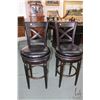 Image 1 : Pair of modern swivel high back bar stools with 30" H upholstered seats