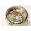 Image 2 : Large Chinese made Cloissone center bowl with florals and birds, 12" in diameter and including woode