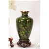 Image 2 : Two Cloissone vases with wooden plinths 5" in height and a carved jadeite pea fowl and tree, 10" in 