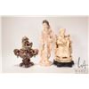 Image 1 : Two Asian figures including 13" female, sitting emperor plus a lidded foo dog pot with some distress