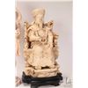 Image 2 : Two Asian figures including 13" female, sitting emperor plus a lidded foo dog pot with some distress