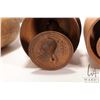 Image 2 : Selection of antique wooden kitchen ware including four butter molds and two mashers