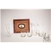 Image 4 : Marble chess board with marble chess pieces etched glass water pitcher and four tumblers and a beer 